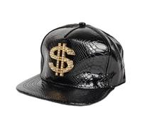 Hippie Baseball Hat Adjustable Buckle Crocodile Texture Rhinestone Cap for Hip Hop Street Dance Outdoor Black