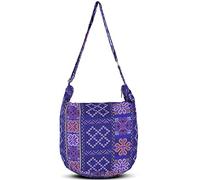 Hippie Boho Crossbody Bag for Women - Handmade Cotton Sling Messenger Purse | Lightweight Earthy Style Everyday Shoulder Bag Black (Tribe-Blue)