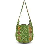 Hippie Boho Crossbody Bag for Women - Handmade Cotton Sling Messenger Purse | Lightweight Earthy Style Everyday Shoulder Bag Black (Tribe-Green)