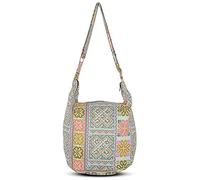 Hippie Boho Crossbody Bag for Women - Handmade Cotton Sling Messenger Purse | Lightweight Earthy Style Everyday Shoulder Bag Black (Tribe-White)