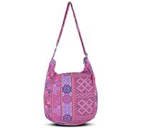 Hippie Boho Crossbody Bag for Women - Handmade Cotton Sling Messenger Purse | Lightweight Earthy Style Everyday Shoulder Bag Black (Tribe-Pink)