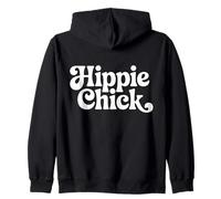 Hippie Chick Groovy Retro Typography Boho Vibes Zip Hoodie