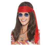 NEW 60s 70s Hippie Instant Kit w/Wig, Glasses, Medalion & Headband Fancy Dress