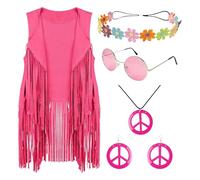 Hippie costume accessories, costume accessory sets for women | 5 piece hippie costume set | hippie accessories, disco outfits, trendy fringe details for hip parties