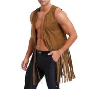 Hippie Costume Women's Fringe Sleeveless Vest Hippie Clothing 60s 70s Clothing Women's Girls Disco Outfit Cowgirl Costume Vest Carnival Fancy Dress Costumes Women Fringe Vest, brown, XXXL