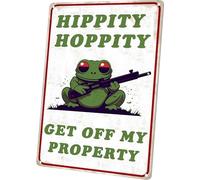 Hippie Decor Funny Frog Signs for Boys Room Bedroom Door Decor - Hippity Hoppity Get Off My Property, No Trespassing Yard Door Sign 16x12 Inch