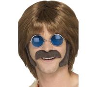 Smiffys Hippie Disguise Set, Brown with Porkchop Sideburns & Moustache, Self Adhesive, 1960's Groovy Fancy Dress, 1960s Dress Up Cosmetics & Disguises.