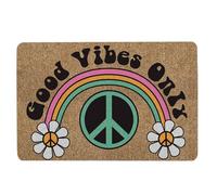 Hippie Door Mat Hippie Peace Sign Good Vibes Only Daisy Flower Brown Welcome Non-Slip Mats Funny Doormat Bathroom Kitchen Front Porch Rugs Entrance 16 * 24in/40 * 60cm