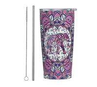Hippie Elephant Print Stainless Steel Mug,Reusable Flask Coffee Cup Vacuum Insulated Office Mug Car Drinking Bubba Cup for Ice Cold Or Hot Drinking