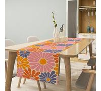 Hippie Floral Table Runner, 1970s Retro Orange Pink Blue Flower Boho Groovy Daisy Flowers Aesthetic Print Table Runner for Party Picnic Dining Room Kitchen 13x36 Inch