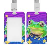 Hippie Frog ID Badge Holder with Lanyard - Hard Plastic ID Card Holder Waterproof Name Tag Holders, Heavy Duty Badge Reel Vertical Card Protector for Office Nurse Teacher