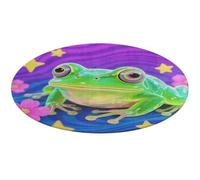Hippie Frog Round Area Rug Non Slip Backing Doormat Water Absorbent Plush Throw Low-Pile Non-Slip Floor Mat Carpet for Living Room Bedroom Entryway Nursery Room 80 * 80cm