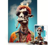 Hippie Giraffe Smoking 1000 Adult Pieces Jigsaw Puzzle Cognitive Skill Snug Connection Fun Challenge Santa Gift (50x75cm)