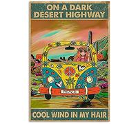 hippie girl on a dark desert highway cool wind in my hair vintage poster Vintage Style Metal Wall Plaque Wall Decoration Metal Sign