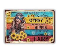 Hippie Girl Retro Metal Signs She Had The Soul Of A Gypsy The Heart Of A Hippie Inspirational Quotes Funny Home Decor For Home Coffee Garden Wall Decor 20x30cm