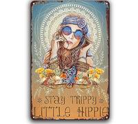 Hippie Girl Vintage Tin Sign Stay Trippy Little Hippie Paper Poster Inspirational Quote Metal Wall Decor For Home Cafes Office Store Pubs Club Plaque 20x30cm