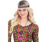 Hippie Glasses & Peace Sign Medallion 1960s 60s Fancy Dress Accessory Kit