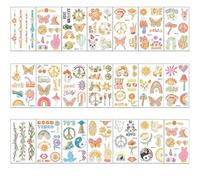 Hippie Glitter Tattoo Stickers Waterproof Butterfly Love And Peace Birthday Party Rainbow Stickers69*120MM