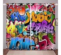 Tbrand Hippie Graffiti Curtain for Bedroom Kids Boys Hip Hop Street Culture Teen Room Colorful Graffiti Curtain Hipster Curtains,W46*L54