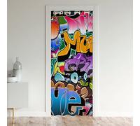 Hippie Graffiti Style Door Curtain for Doorway Privacy 106x203cm Hip Hop Decor Closet Door Cover Curtain for Bedroom Graffiti Graphic Street Culture Grunge Art 30%-50% Room Darkening Blackout Curtain