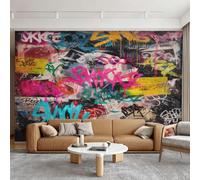 Hippie Graffiti Wallpaper-375x250 cm (W x H), Home Decor