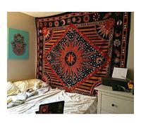 Hippie Mandala Sun and Moon Maditation Poster Wall Hanging Tapestry For Bedroom Indian Golden Burning Sun Stars Psychedelic Popular Mystic Beach Blanket 54 x 60 Inch