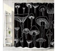 Hippie Mushroom Funny Shower Curtain, Modern Abstract Black and White Theme Decor Butt Line Art Bath Curtains, Boho Minimalist Cute Vegetarian Botanical Vegan Bathroom Accessories with Hooks, (72X72)