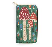 Hippie Mushroom Slim Thin Credit Card Wallet, PU Leather Bifold Cash Wallet, Zipper Coin Pocket Id Window Wallet Storage Bag Wallet Coin Purse Pouch Change Holder Small with Zipper for Men And Women