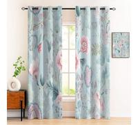 Hippie Paisley Floral Blackout Curtains 140x260 cm, Thermal Insulated Drapes with Grommets for Living Room Window Decoration, Turquoise 3D Ethnic Design