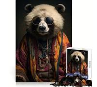 Hippie Panda 1000 Piece Jigsaw Puzzle for Adults Logic Fun Bright Detail Playful Challenge Xmas Surprise (50x75cm)