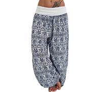 Hippie Pants Women Hippie Clothes Ladies Bohemian Yoga Pilates Elephant Trouser Boho Travel Summer Beach Pants Festival Outfits Comfortable Smocked Waist Belling Dancing Bottoms