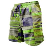 Hippie Patchwork Shorts For Men, Color Block Shorts For Men, Elastic Waist Drawstring Relaxed Fit Short With Side Pockets, Colorful Print Pants, Lounging, Daily Wear & Casual Outdoor Activities