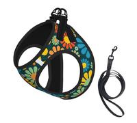Hippie Pattern Print Dog Harness Small Sized And Leash Set, Step In Soft Light Puppy Vest Breathable Mesh Pet Harness