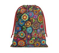 Hippie Pattern Print Gift Drawstring Bag Reusable For Holiday Party Favors Birthday Presents Pouch
