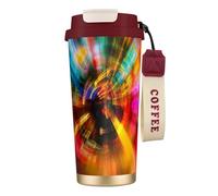 Hippie Pattern Print Insulated Coffee Mug, 316 Stainless Steel Vacuum Travel Cup, Keep Hot And Cold