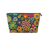 Hippie Pattern Print Makeup Bag, Small Travel Cosmetic Bag Toiletry Bag Portable Makeup Pouch with Gold Zipper for Women Girls