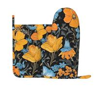 Hippie Pattern Print Oven Mitts Pot Holders Sets,Kitchen Glove Potholder, Silica Gel Surface Safe for Baking, Cooking, BBQ,Cooks Gifts,Pack of 2.