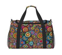 Hippie Pattern Print Stylish Foldable Carry On Tote with Waterproof Zipper for Weekend Getaways Bag