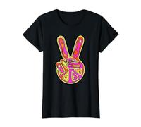 Hippie Peace Sign Hand Value Graphic T-Shirt, Women, Black, M