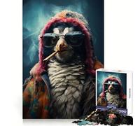 Hippie Penguin Smoking Jigsaw Puzzles for Adults 1000 Pieces Brain Skill Accurate Edge Pattern Build Home Decor (38x26cm)