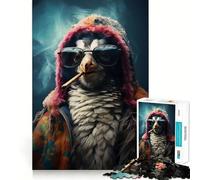 Hippie Penguin Smoking Jigsaw Puzzles for Adults 1000 Pieces Brain Skill Accurate Edge Pattern Build Home Decor (38x26cm)
