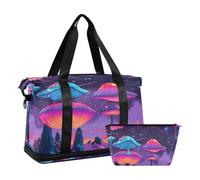 Hippie Psychedelic Landscape Sports Tote Gym Bag Carry on Bag with Adjustable Strap for Travel 2 Pcs Set, Hippie Psychedelic Landscape, One Size