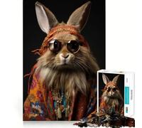 Hippie Rabbit Adult Jigsaw Puzzle1000 Pieces Cognitive Train Indoor Fun Pattern Build (38x52cm)