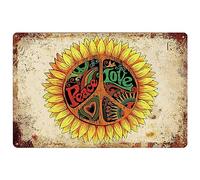 Hippie Room Decor Retro Tin Sign Sunflower Peace Love Art Wall Decoration Retro Hippy Street Signs For Home Gate Garden Bars Cafes Office Store Pubs Club 20x30cm