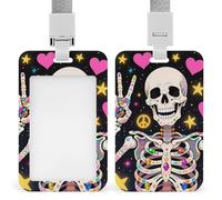 Hippie Skull Badge Holder Vertical ID Badge Holder with Lanyard, Durable ABS Plastic - Waterproof Name Tag for Office, Teacher& Nurses