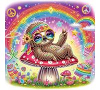 Hippie Sloth Special Shaped 5D DIY Partial Drill Diamond Painting Kits for Adults Home Decor Diamond Art Kit 11.81 X11.81inch
