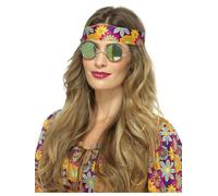 Smiffys Hippie Specs, Mirrored, Green & Blue , 1960's Groovy Fancy Dress, Adult Dress Up Accessories