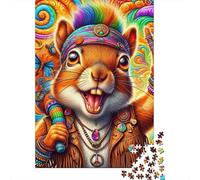 Hippie Squirrel Peace Sign Jigsaw Puzzles Puzzles for Adults Kids. 1000 Pieces Great Gifts Challenge Toy Educational Games Home Decoration for Educational Games Gifts 70x50cm/1000pcs