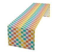 Hippie Table Runner,Vintage Geometric Square Grid 1960s 1970s Retro Country Farmhouse Dinner Runner for Living Room Kitchen Party Holiday Dinner Home 13x90 Inch