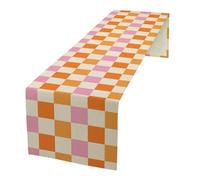Hippie Table Runner Vintage Geometric Square Grid Yellow Orange Pink 1960s 1970s Retro Country Farmhouse Dinner Runner for Living Room Kitchen Party Holiday Dinner Home 13x36in